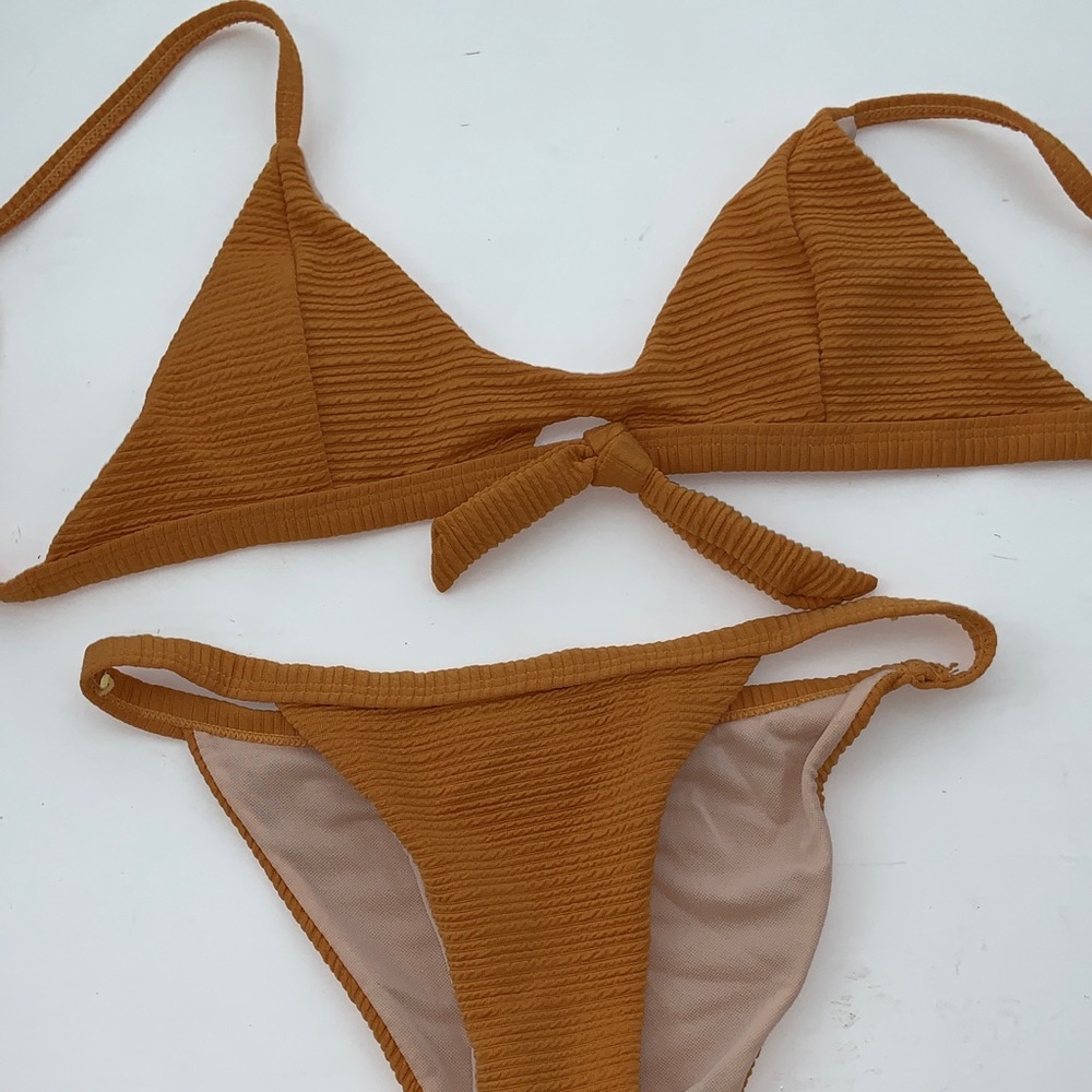 Strapped bathing suit in burnt orange